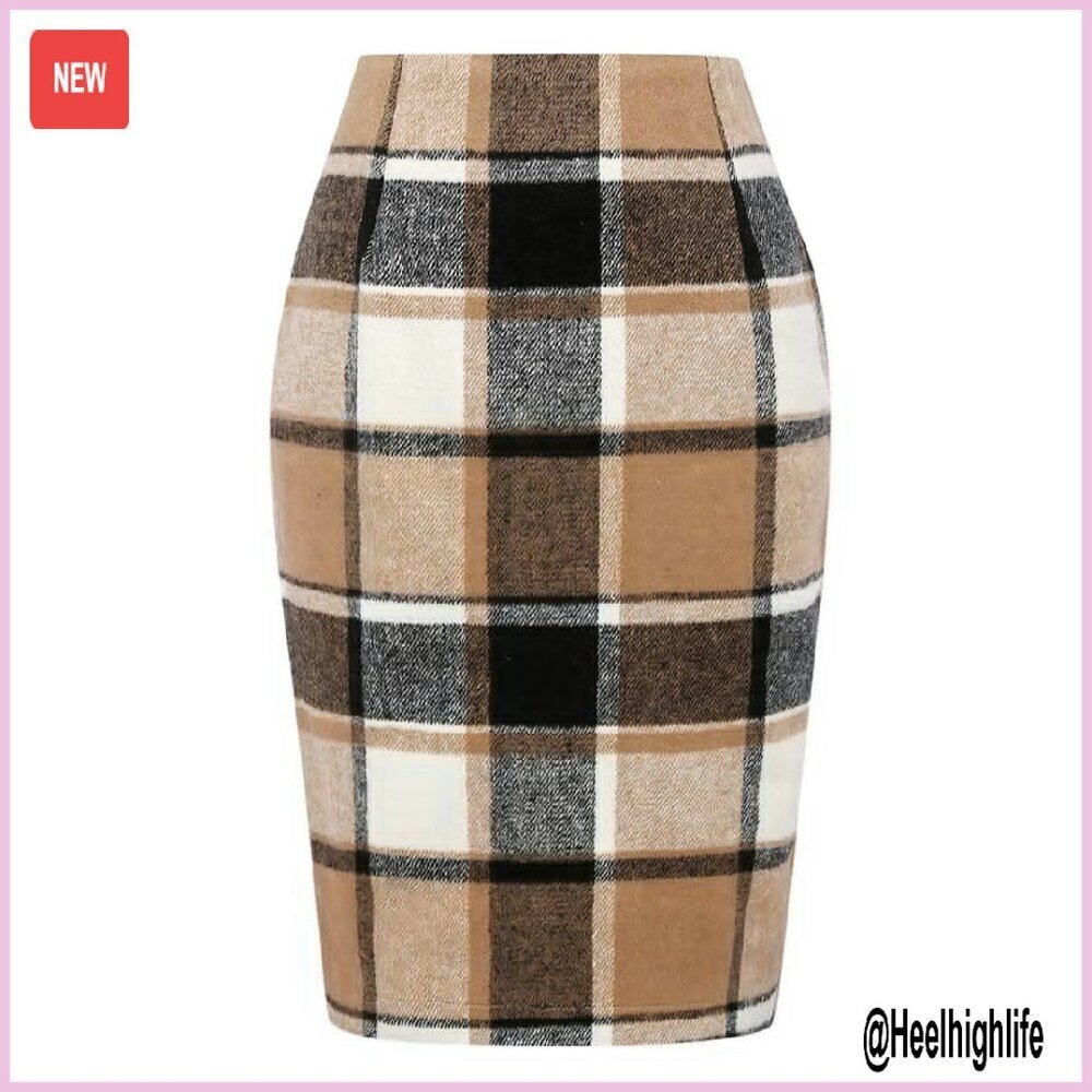 Knee Length Wool Pencil Skirt High Waist Back Slit Office Work